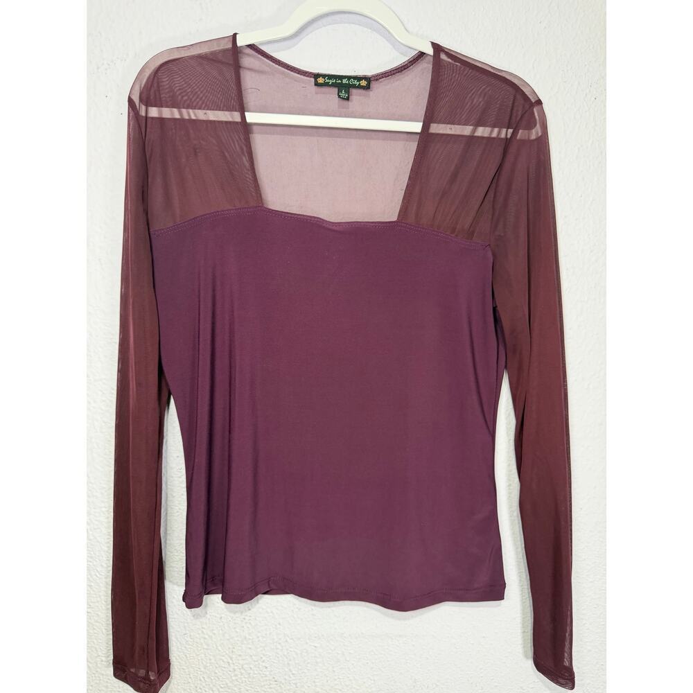 Susie in the City Whimsigoth Fairy Grunge Sheer Top Size L Burgunday Romatic